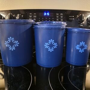 Vintage Tupperware Blue Floral Kitchen Canister Set